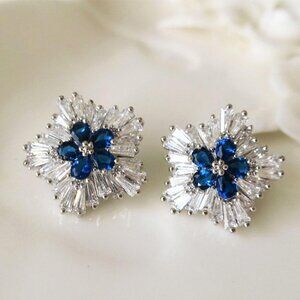 Brand new silver sapphire snowflake zircon earrings for women
